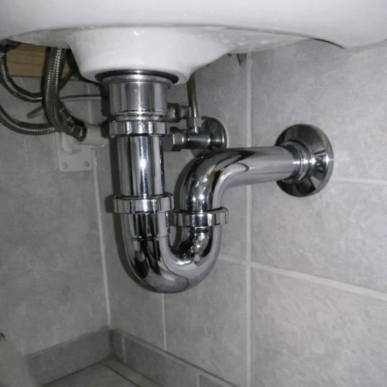 Frisch montierter Siphon unter einem Waschbecken mit sauber ausgerichteten Rohrverbindungen